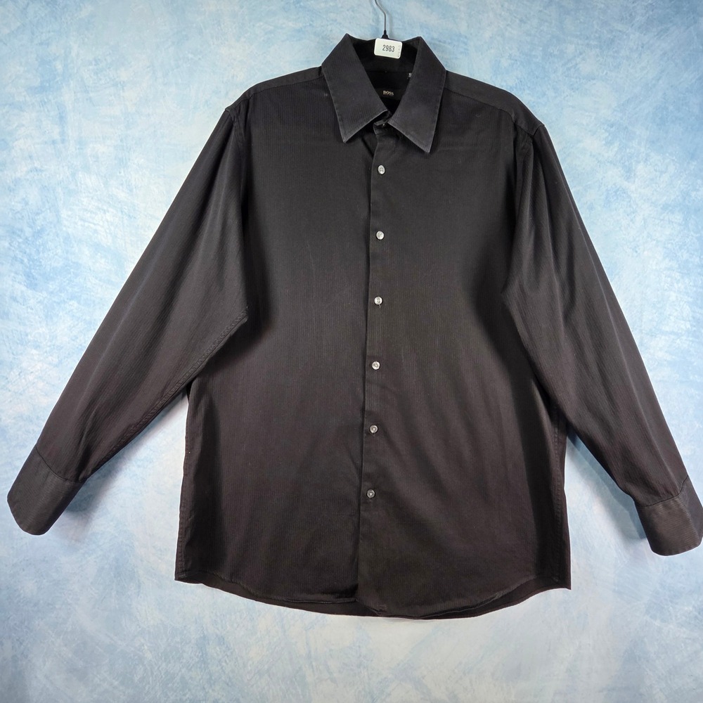 Hugo Boss Mens Black Long Sleeve Cotton Button‎ Down Shirt Size 16.5 32/33